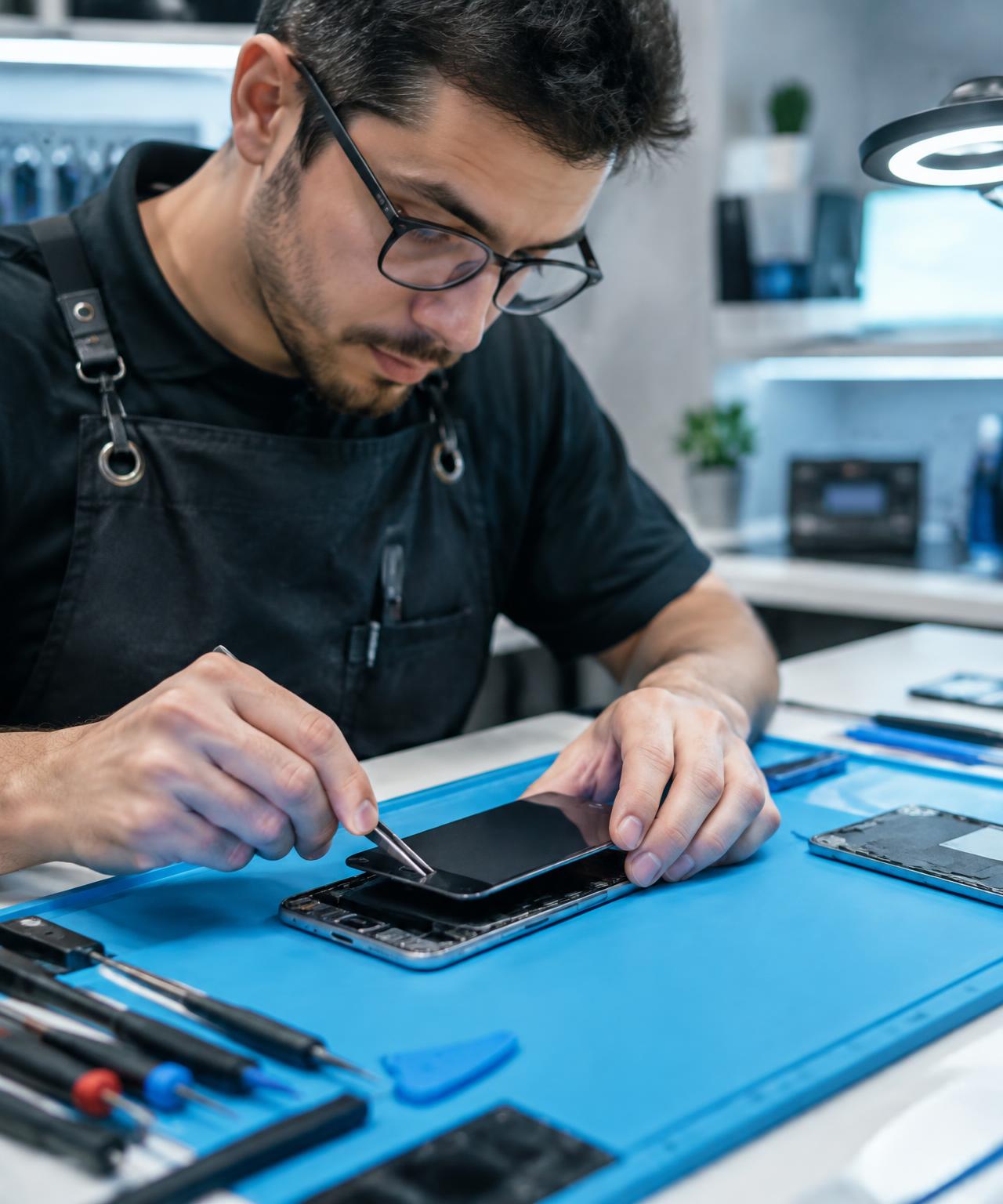 Technicus repareert een smartphone